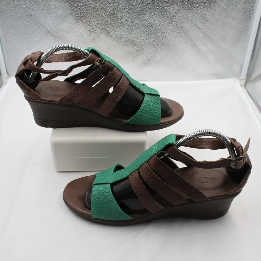 KEEN Victoria Women 11 Strappy Comfort Ortho Cushion Wedge Sandals Brown Green